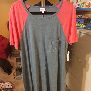 LulaRoe Pink Sleeve Gray Body L Carly Dress
